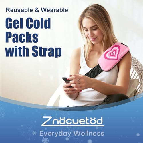 Gel Ice Packs for Injuries Reusable 2 Packs Hot Cold Gel Wrap with Strap - color: Pink-2 Pack-large