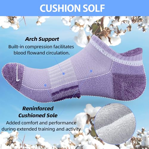ATBITER Women's Ankle Socks Cushioned Running Athletic No Show Socks-6Pairs - color: 6pairs Colorful-purple, size: 8-10
