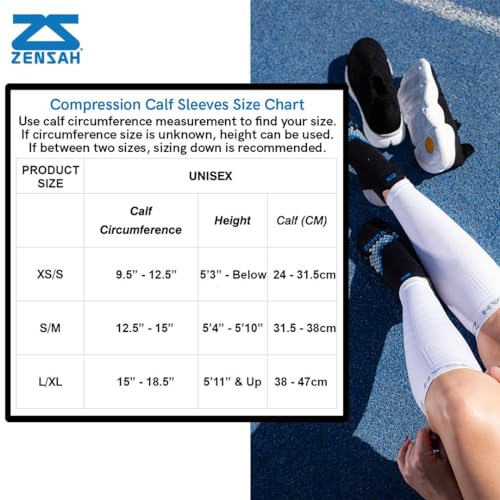 Zensah Calf/Shin Compression Sleeve - Made in the USA Single Leg Compression Sleeve for Shin Splint Relief, Recovery, Running - color: Aqua, size: X-Small-Small