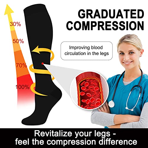 Aoliks 6 Pairs Compression Socks for Women & Nurses, Flying Knee High Socks - color: 020 A7-black, size: Small-Medium
