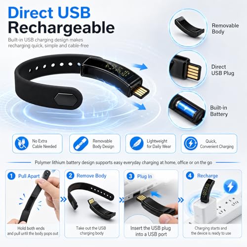 Vibrating Alarm Wristband Clock Smart Watch Bracelets for Mens Digital Heavy Sleepers Fit Wrist Womens Tracker Vibro Vibration Silent Small Distance Teens Shock Despertador Band Alert - color: Black Wristband + White Replacement Band