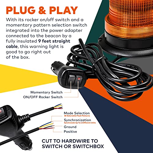LAMPHUS Mini Aura 4 Inch 4W Amber LED Beacon Warning Strobe Light For Truck - color: Amber, size: 4"