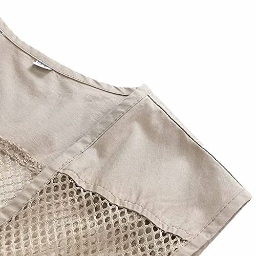 Unisex Mesh Breathable Fishing Vest, Multi-Pockets Photography Travel Hiking Waistcoat Jacket for Adults and Youth - color: Beige, size: Medium