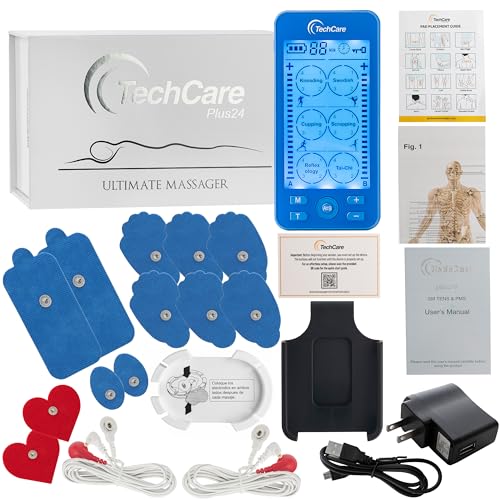 Tens Unit Plus 24 Rechargeable Electronic Pulse Massager Machine Multi Mode Device with All Accessories (Blue) - color: Blue