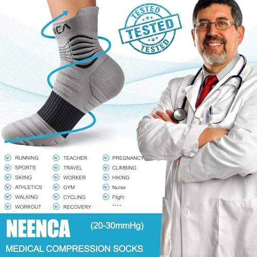 NEENCA Professional Compression Socks for Women Men Circulation, 20-30 mmHg - color: Gray Black, size: Small