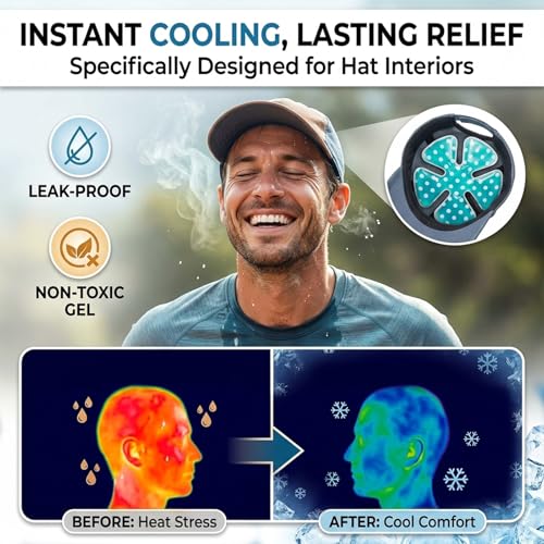Reusable Cooling Gel Ice Packs for Hats, Adjustable Cold Therapy Headband Inserts for Hard Hats, Sun Hats, 4-Hour Relief for Construction Workers, Migraines, Heat Stroke Prevention (dot)