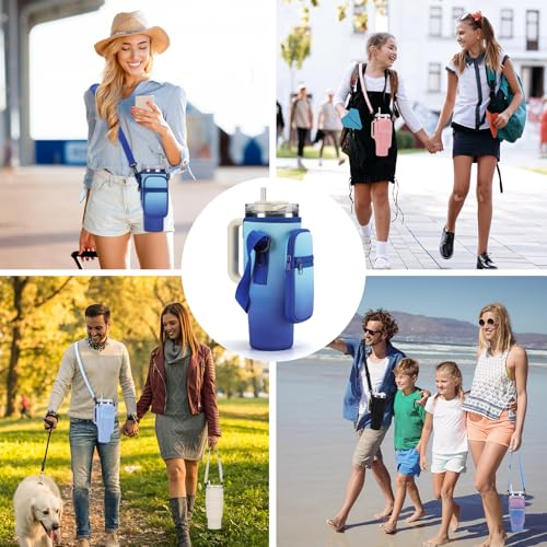 GOEWY Water Bottle Carrier Bag for Stanley Cup 40/30oz with Phone Pockets - color: Dark Blue, size: 30oz