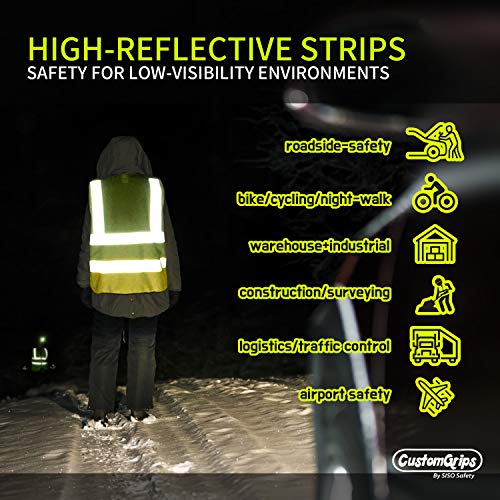CustomGrips BY SISO SAFETY Vest 4X-Large, with Reflective Strips for Safety, High Visibility Safety Vest with Pockets, Breathable Fabric Multipurpose Work Vest for Men and Women ANSI Class 2 Vest