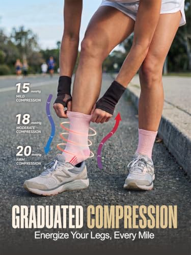 Coolmax Running Socks for Women Stay Dry Cloud Cushioned Compression - color: Black+white+candyfloss, size: 8-11