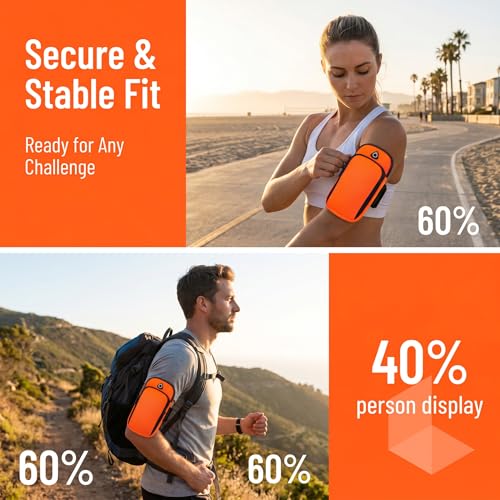 Cell Phone Holder Arm Bag for Running Mountaineering Footing Cycling Gym Sports Lightweight Double Layer Large Capacity Wrist Bag with Headphone Cable Hole (Black)