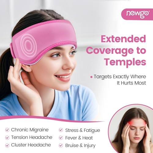 NEWGO Headache Ice Pack, Head Wrap for Migraines, FSA Eligible, Rose Red - style: Rose Red