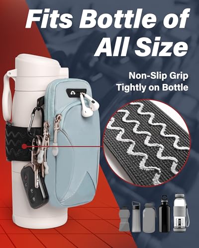 Gym Water with Phone Holder & Wallet, Water Bottle Caddy Versatile Sleeve Bag for Running Sports & Daily Use - color: Lightblue