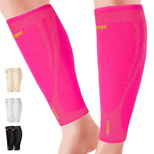 Copper Calf Compression Sleeves for Men Women, Shin Splint Relief, Grip - color: Pink, size: Medium
