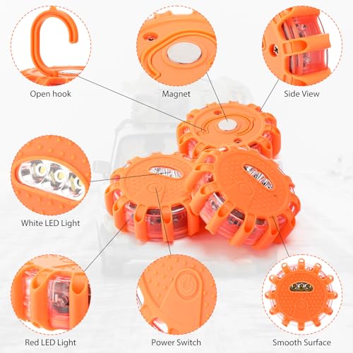 Tallew LED Emergency Road Flares Safety Warning Lights Magnetic, 4 Pack