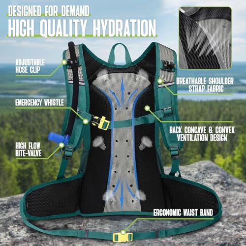 N NEVO RHINO Hydration Backpack, 18L Hiking Backpack with 3L Water Bladder - color: 04 Green