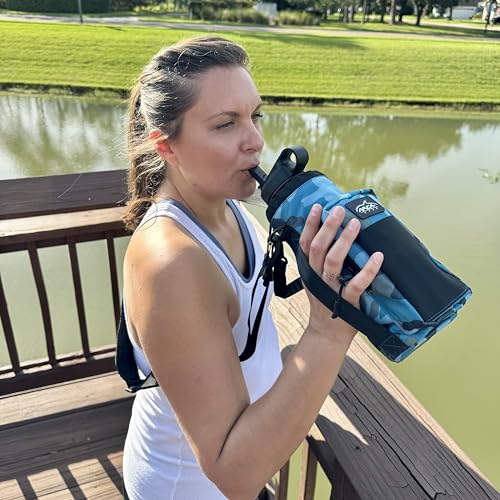 Arca Gear 40 oz Hydro Carrier - Insulated Water Bottle Sling w/Carry Handle, Shoulder Strap, Wallet and Two Pouches - The Perfect Flask Accessory (Aqua Camo) - color: Aqua Camo