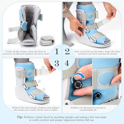 Jewlri Walking Boot for Broken Foot Injury, Air Cam Walker Boot, M - color: Grey & Light Blue, size: Medium
