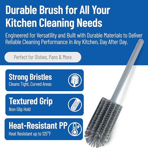SPARTA Large Water Bottle Brush Ideal for Wide-Mouth Jars, Bottles and Tumblers, Dishwashing Tool with Handle for Home and Commercial Kitchens, Plastic, 16 Inches, Gray (Pack of 4) - color: Gray