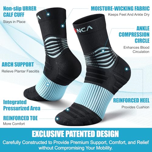 NEENCA Professional Compression Socks for Women Men Circulation, 20-30 mmHg - color: Black Blue - 2 Pairs, size: Medium