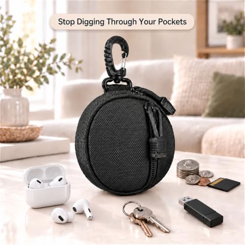 Small Tactical EDC Pouch, 1000D Nylon Round MOLLE Pod for Men - color: Black