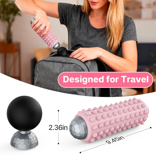 Mini Electric Massage Roller 4 Speeds Vibrating Massage Ball, 2-in-1 Portable Muscle Massager Gun & Roller for Muscle Relief, Detachable Heads, Rechargeable, For Fitness, Office, Travel (Pink) - color: Pink