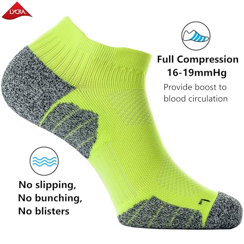 CWVLC Cushioned Athletic Ankle Compression Socks for Women Men 3/6 Pairs - color: 3-pairs Lime-green, size: Large