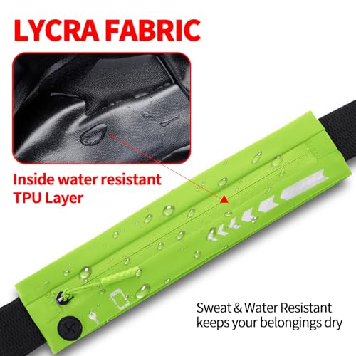USHAKE Slim Running Belt Women Men, Bounce Free Fanny Pack Phone Holder - color: Neo Green