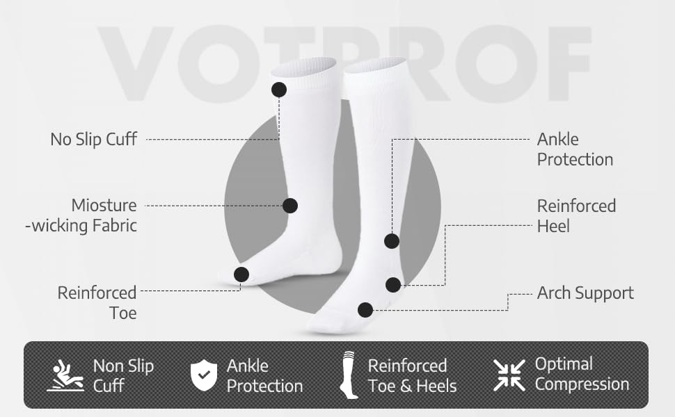 Compression Socks for Men and Women, 20-30 mmHG, Graduated Compression for Flight, Travel, Sports, Pregnancy, Running, Medium, White