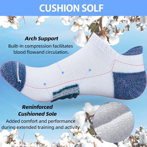 ATBITER Women's Ankle Socks Cushioned Running Athletic No Show Socks-6Pairs - color: 6pairs 6white-cute, size: 8-10