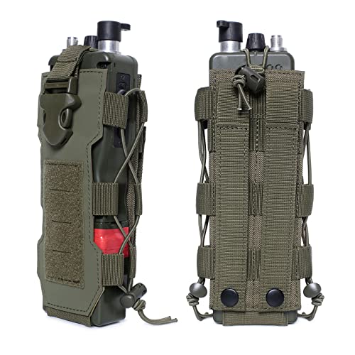 Tactical Molle Water Bottle Pouch & Adjustable Radio Holster Pouch Holder - color: Army Green