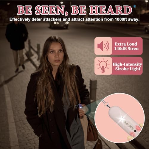 Personal Safety Alarm - Waterproof Rechargeable Security Alarm - 140dB Extra Loud Siren & Strobe Light - Self Defense Keychain - Gift for Women, Teenagers, College Girls, Seniors (Pink) - color: Pink