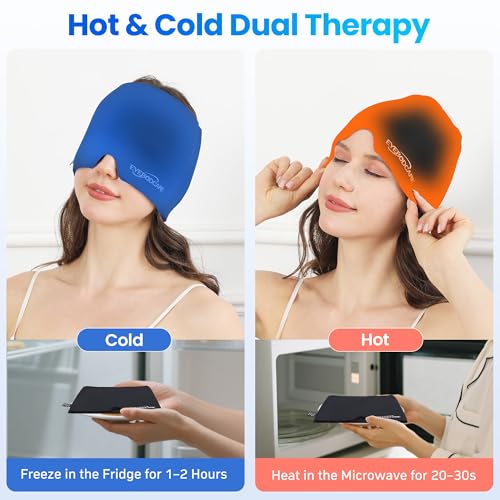 Migraine Relief Cap, Reusable Cold Compress Headband,1pcs - color: Black‑black‑eyemask