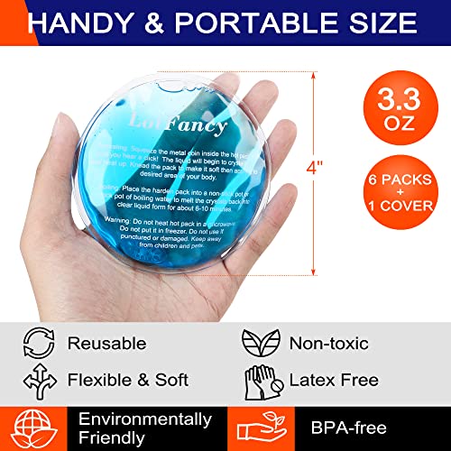 LotFancy Reusable Hand Warmer, 6 Click Activated Instant Heat Packs and 1 Wrap, Gel Heating Pad, Snap Hot Therapy Compress for Pain Relief, Outdoor & Small Portable Size - style: 6 Round+1 Wrap