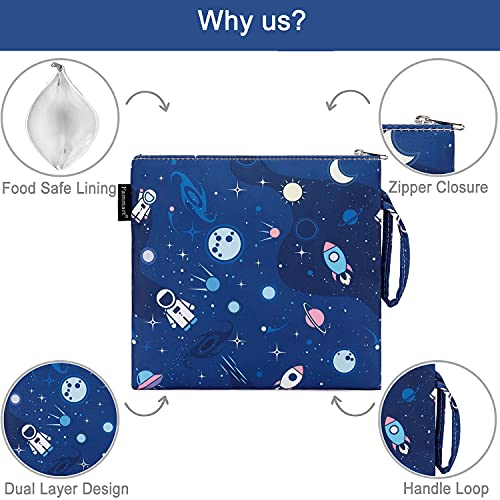 Fammart Reusable Sandwich Bag/Snack Bag for Kids & Adults, Dual Layer Lunch Bag with Handle, Washable, Food Safe, BPA Free (1-Pack, Astronaut) - color: Large, 1 Pack - Astronaut