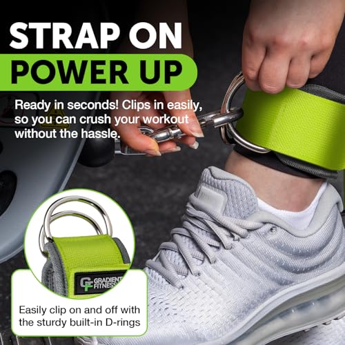 Ankle Straps for Cable Machines, Adjustable, 2 Pack - style: Green / Gray 2 D-Rings