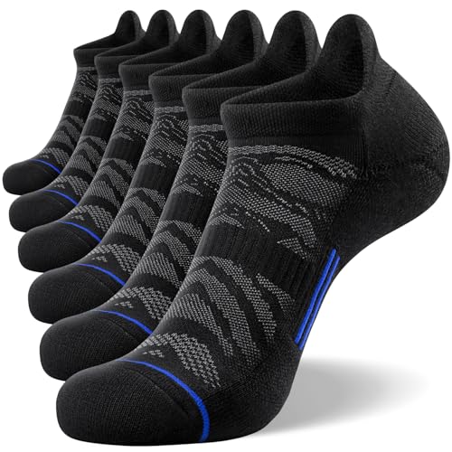 FITRELL Men's 6 Pack Ankle Running Socks Low Cut Cushioned Athletic Sports Socks 7-9/9-12/12-15 - color: Black+blue, size: 7-9