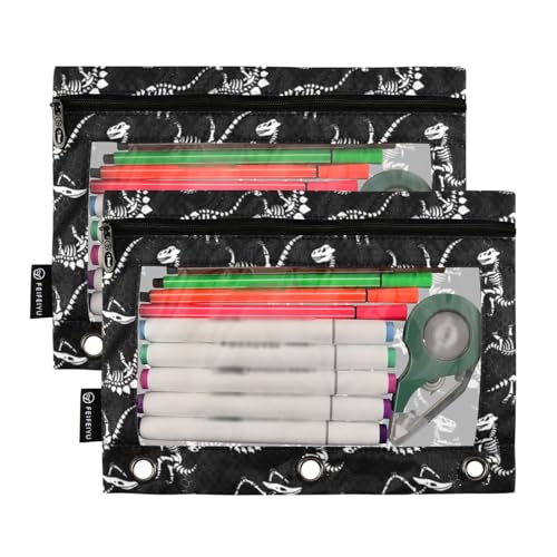 Dinosaur Skull Pencil Pouches for 3 Ring Binder 2 Pack - color: Dinosaur Skull