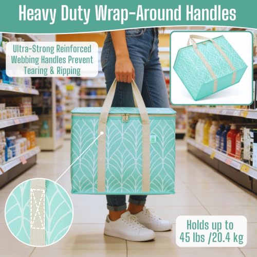 VENO 3 Pack Cooler Bag Insulated Grocery Bags for Food Delivery Heavy Duty - color: Evergreen, size: 3 Pack