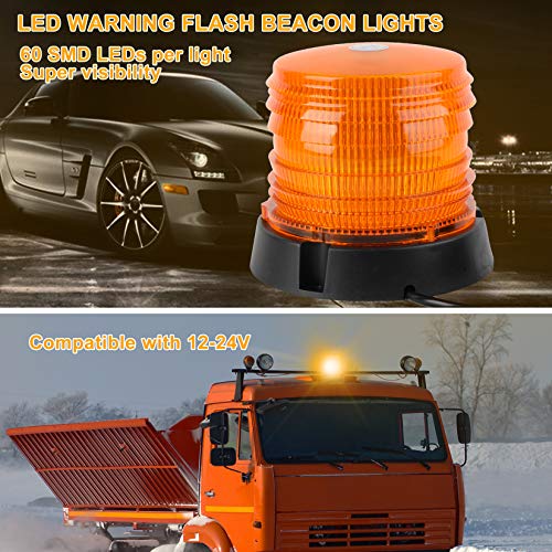 ASPL LED Warning Flash Beacon Lights, 60 LED Amber Warning Safety Flashing Strobe Lights with Magnetic and 16 ft Straight Cord for Vehicle Truck Tractor Golf Carts UTV Car Bus,12V-24V - size: 1PCS