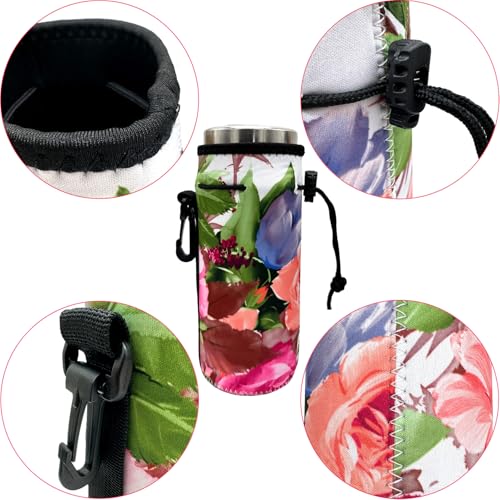 Wanty Neoprene 20 Oz Insulated Water Drink Bottle Cooler Carrier Cover Sleeve Tote Bag Pouch Holder Strap for Climbing Cycling and Running Outdoor Activities (Peony) - color: Peony