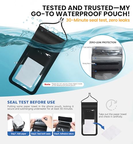 HiRui Universal Waterproof Phone Pouch, Black, X-Large - color: Black, size: X-Large