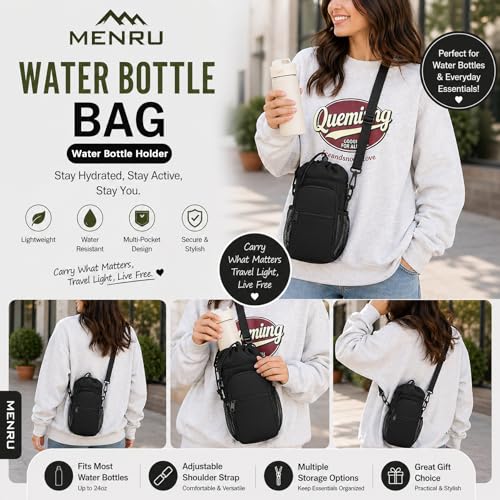 2 Pack Water Bottle Holder Bag with Strap for 30-40 Oz Bottles - color: black and blue