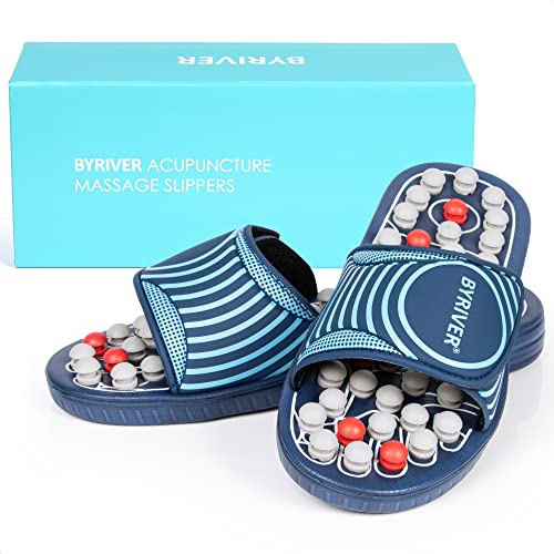 BYRIVER Spring Acupuncture Massage Slippers Deep Tissue Foot Massager, Neuropathy Arthritis Plantar Fasciitis Relief Massage Ball (05XL) - color: Blue Spring Slippers, size: XL-Men(11-12)