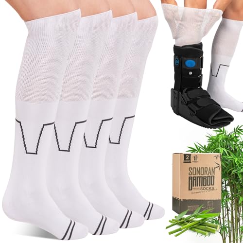 SONORAN Walking Boot Socks Bamboo Viscose (2 Pairs) Lightweight Replacement Sock Liner for Medical Tube Cast Socks - color: White