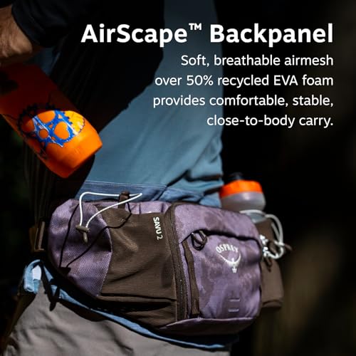 Osprey Savu Biking Waist Pack for Men & Women - Mountain Bike Fanny Pack with Bottle Pockets - Hydration Bag - color: Raven Black, style: 2l