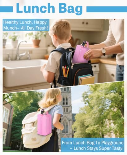Small Insulated Lunch Bag: Reusable Small Lunch Box, Mini Soft Cooler Bag - color: Pink