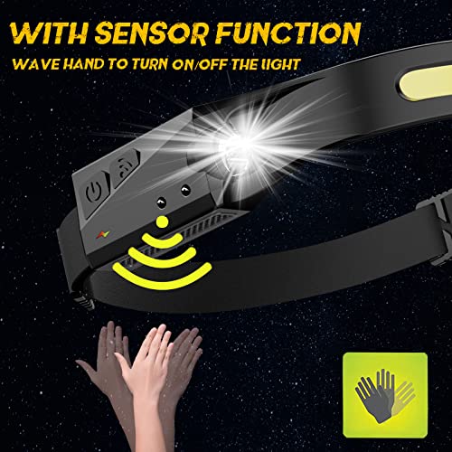 2 Pack LED Headlamp, Rechargeable Motion Sensor Wide Beam Headlight