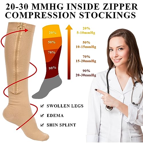 Tarpop 4 Pair Zipper Compression Socks for Women Men - color: Nude, size: L/ XL