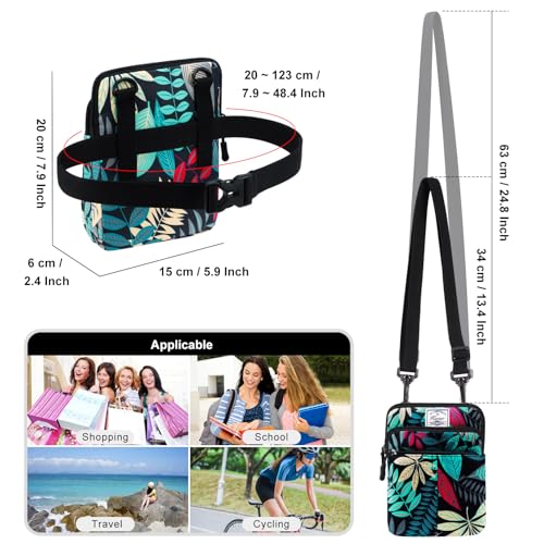 KAMO Multifunction Phone Waist Bag - One Shoulder Diagonal Cross Bag, Smart Case, Outdoor Triple Zip Hipster Crossbody Purse for Women & Men - color: Green-Maple leaf