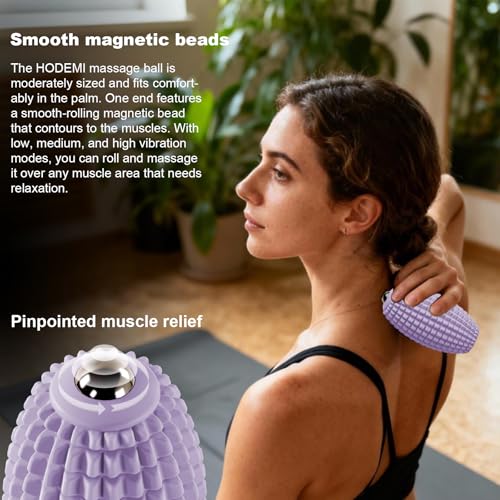 HODEMI Vibrating Massage Ball with Magnetic Rolling Head, Handheld High-Frequency Vibration Massager, 3 Speed Levels, Rechargeable Silicone Massage Roller for Gym, Office, and Travel Use (Purple) - color: Purple